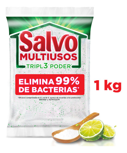 Detergente En Polvo Salvo Multiusos Triple Poder Limón Bicarbonato 1kg