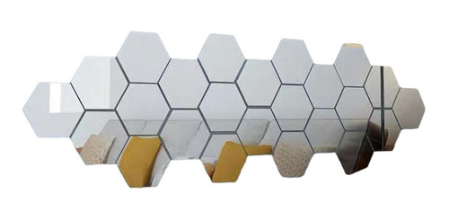 12pzs Acrilico Decorativo Espejo Hexagonal Adhesivo Plata