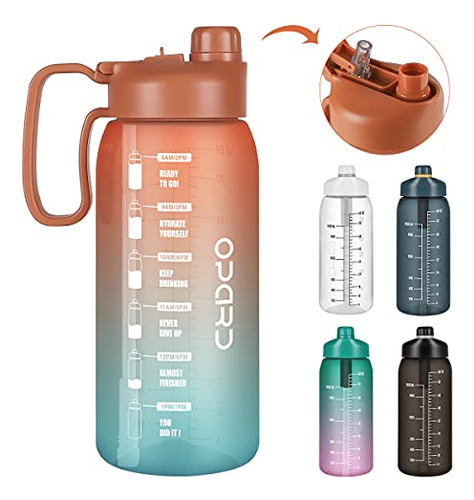 Half Gallon Water Bottle With Time Marker, 64oz Motivat...