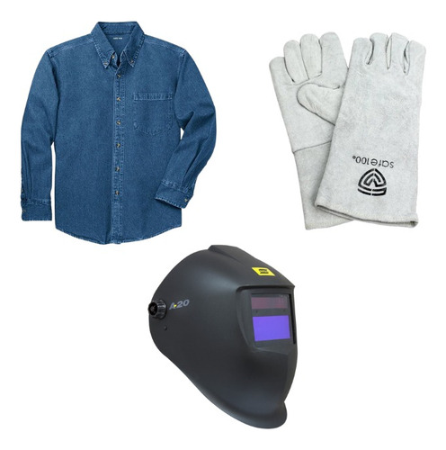 (combo) Camisa De Mezclilla , Guantes Afelpados, Careta A20