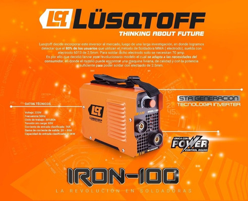 Soldadora Inverter Lusqtoff Iron 100 + Mascara + Electrodos + 4 Escuadras Magnetica Maquina Soldar Fotosensible + Cables