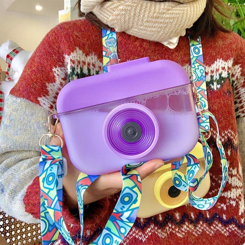 Botella infantil Kawaii Camera portátil con cámara Kawaii de 400 ml, color violeta