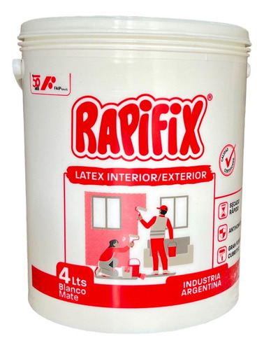 Pintura Latex Blanco Interior / Exterior 4 Litros- Rapifix.-