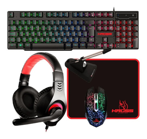Imagem 1 de 5 de Kit Gamer Teclado, Mouse, Headset, Mousepad E Mouse Bungee