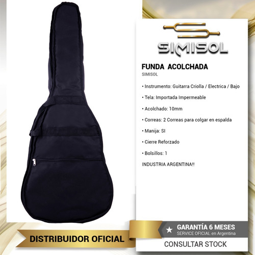 Imagen 2 de 6 de Funda Guitarra Criolla Acolchada Impermeable Doble Correa S