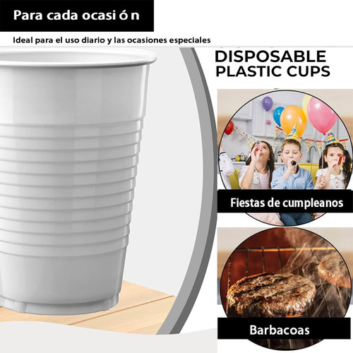 50 Vasos Desechable Plástico Prémium Blanco Eventos Fiestas