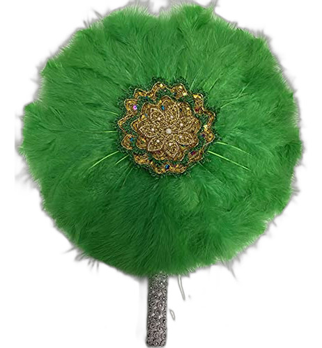 Abanico De Plumas Blancas Y Mango Dorado Para Boda O Baile N