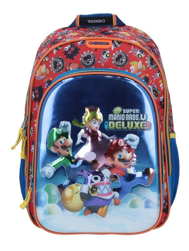 Mochila Chenson Original Backpack Escolar Grande Super Mario Bros Deluxe Roja Azul, Primaria Y Secundaria, Mario, Luigi Y Peach 3d, 64614 Envio Gratis