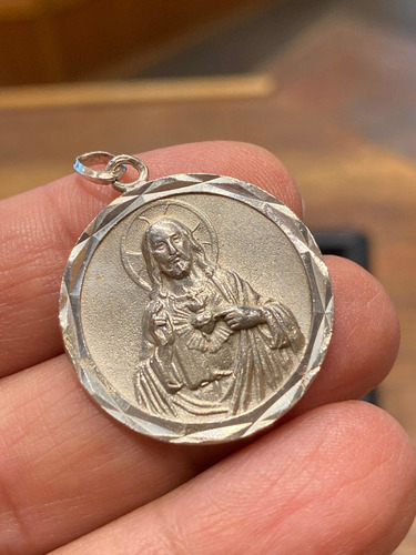 Luli Medalla Plata 925 Religiosa Sagrado Corazón 2,5cm