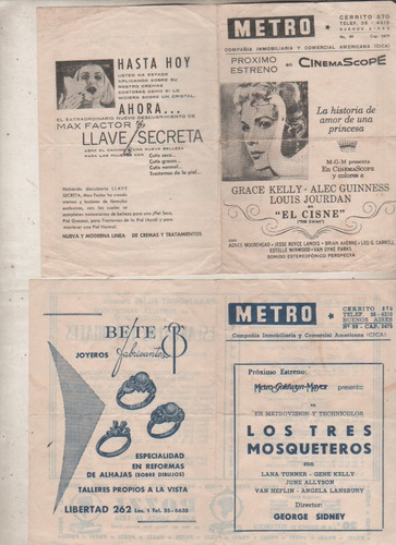Lote 2 Antiguos Programas Cine ** Metro ** Año 1956 / 61
