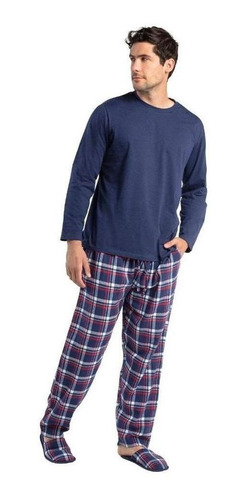 Imagen 1 de 1 de Pijama Hombre Largo Algodón Franela Diseño Talla L Mt30128