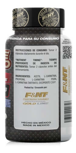 Carnitina Cápsulas L-carnitina Pura 100 Caps De 600 Mg F&nt