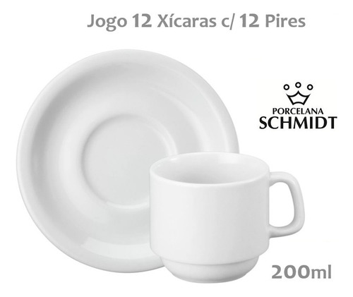 Jogo 12 Xícara Com Pires P/ Chá Cilindrica Porcelana Schmidt