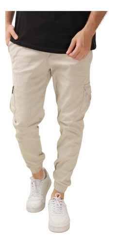 Calça Cargo Jogger Masculina Sarja Colorida Com Elástico