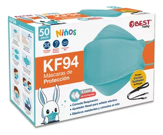 Cubrebocas Kf94 Infantil Mascarilla Niños 50 Cubre Boca Niña Color Verde 50 pz