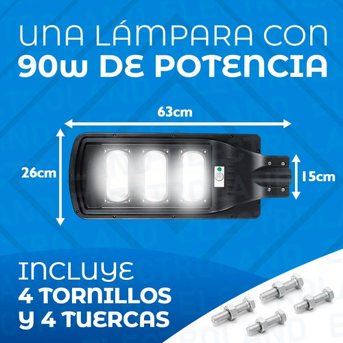 Imagen 5 de 10 de Lampara Solar Led 90w/patio Jardin Plazas Calles Exterior