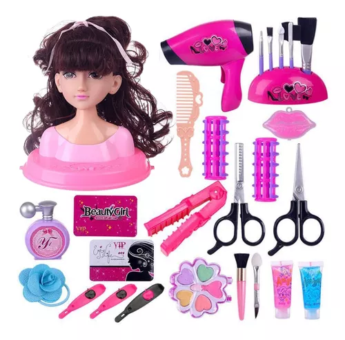 Maquiagem Pretend Playset para Crianças, Styling Head Doll