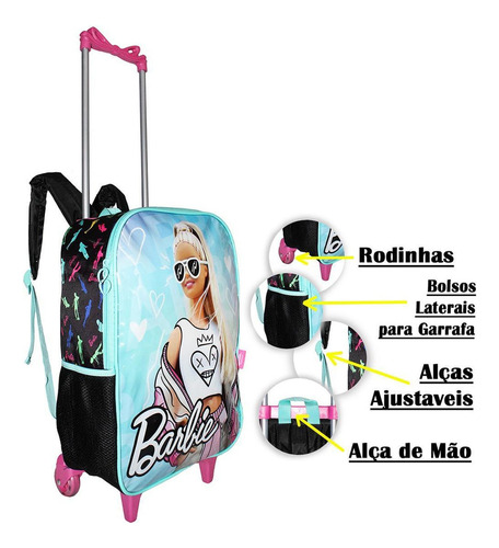 Mochila Barbie Rodinhas Infantil Feminina Grande