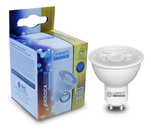 Lâmpada Led Dicróica Dimerizável 8w 2700k 220v Luminatti Cor da luz Branco-quente