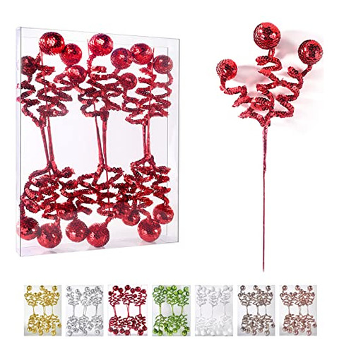 6pc Set Red Christmas Tree Decoration sequins Ball Cur...