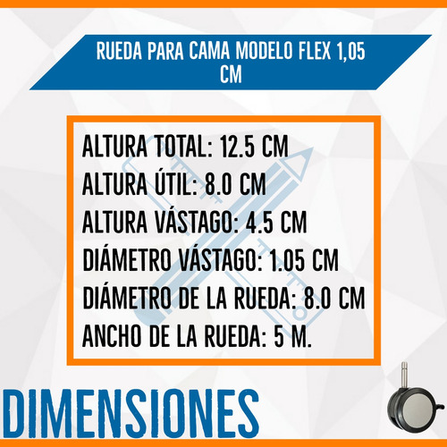 Imagen 2 de 6 de Rueda Tfx Para Cama Flex Con Freno, Vástago 1.05 Cm
