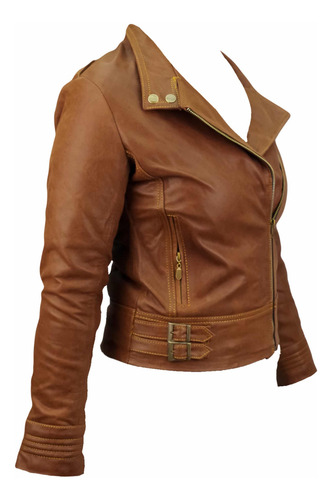 Chamarra Cruzada De Piel Para Dama Modelo Vanessa Biker