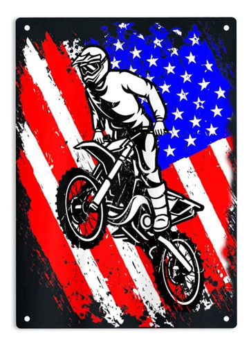 Letrero De Metal Con La Bandera Estadounidense De Motocross 