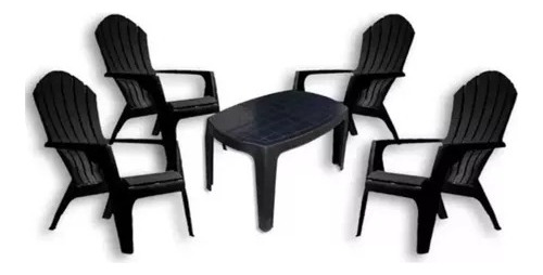 Combo 4 Silla Miami Negra Plastico Mascardi 1 Mesa Ratona