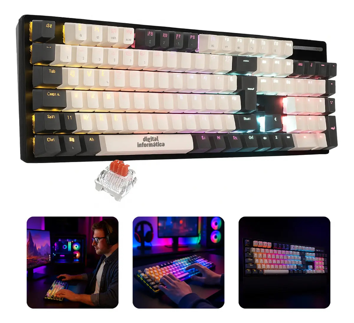 Teclado Mecânico Gamer Switch Red Anti Ghosting Led Rgb Para Computador Pc Notebook Ps4 Xbox Usb Digital Informática