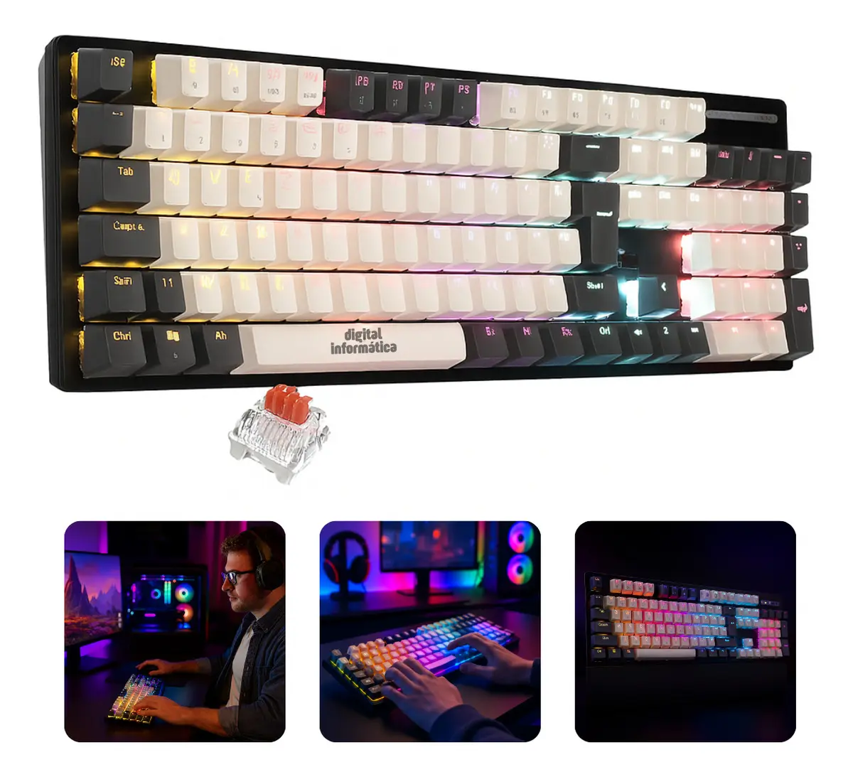 Teclado Mecânico Gamer Switch Red Anti Ghosting Led Rgb Para Computador Pc Notebook Ps4 Xbox Usb Digital Informática