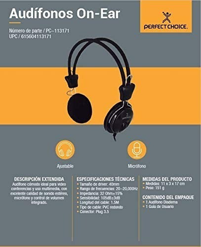 Perfec Choice Audífonos Tipo Diadema Entrada 3.5mm