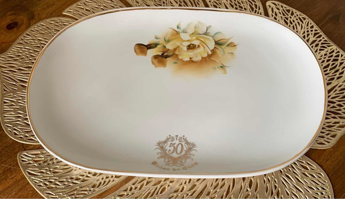 Petisqueira Bodas De Ouro 29x18 Cm De Porcelana