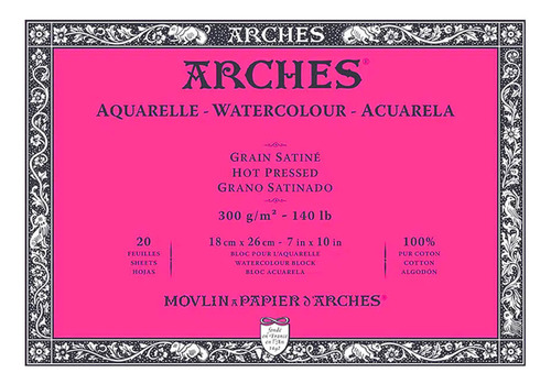 Bloco Papel Para Aquarela Arches Satinado 300g/m² 18x26cm