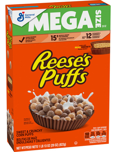 Reeses Puffs Cereal 822g | Chocolate Cacahuate Crujiente 2pz