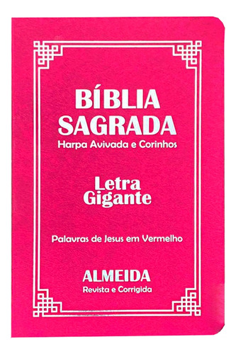 Biblia Sagrada Letra Gigante Luxo Popular Pink con harpa de João Ferreira de Almeida editora Kings Cross em português