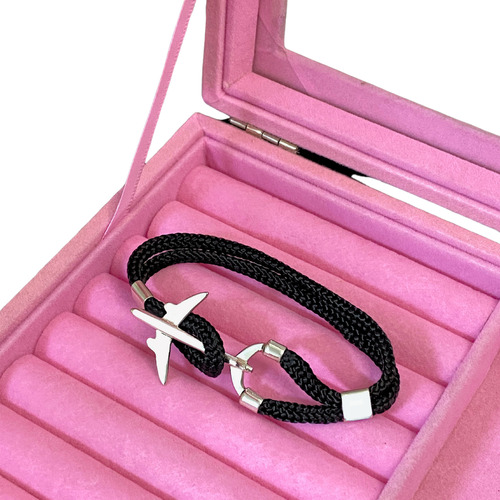 Pulsera Hombre Avión Hilo Negro Joya Regalo Personalizable