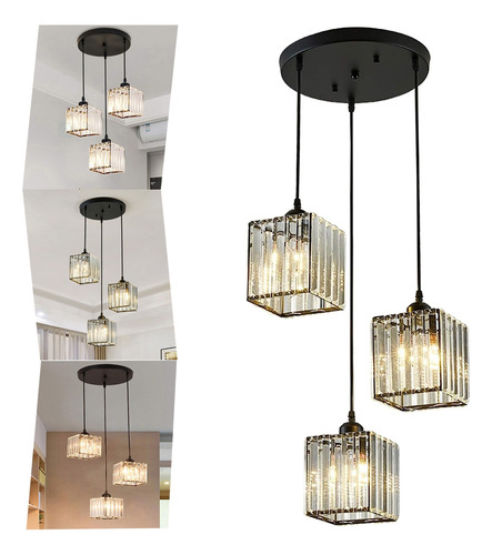 Lámpara Colgante De Techo Cristal Moderna Decorativa 3 Cabez