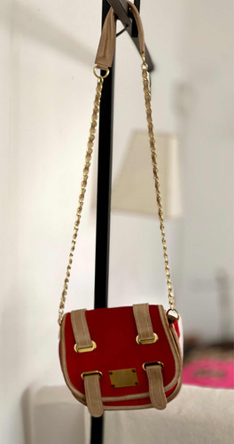 Allo Martínez Cartera De Gamuza Rojo Y Beige 