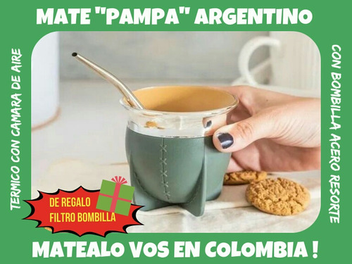 Mate Argentino Termico Con Camara De Aire C\ Bombilla Acero!