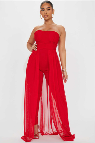 Jumpsuit Straples De Fiesta Color Rojo Marca Fashion Nova