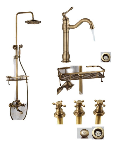 Set De Baño Bronce Con Ducha, Griferia Alta Vanitory Y Bidet