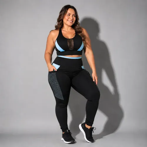 Conjunto Academia Plus Size Top E Calça Com Bolso Treino Kit