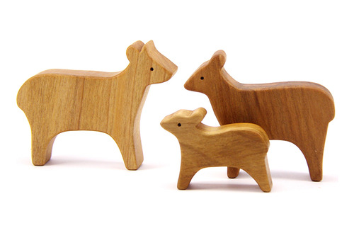 Set Animales De Madera - Familia Pudú - 3 Piezas