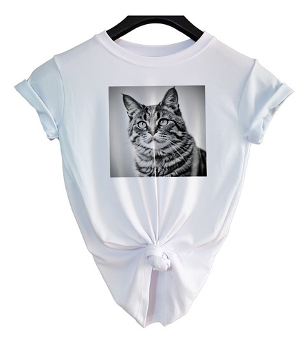 Camiseta Estampada De Gatos Para Mujer Y Niña 