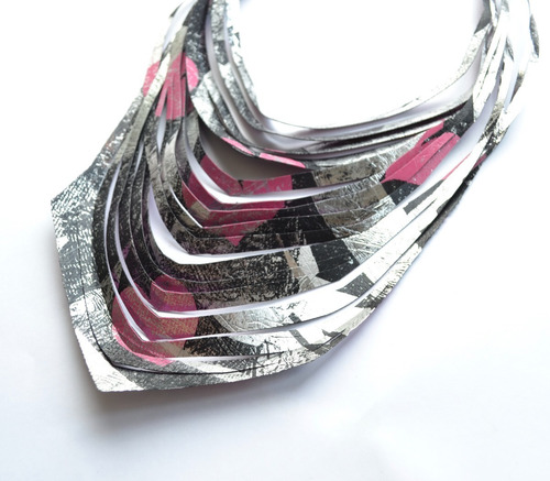 Collar Ondas Largo - Rosa Y Plata