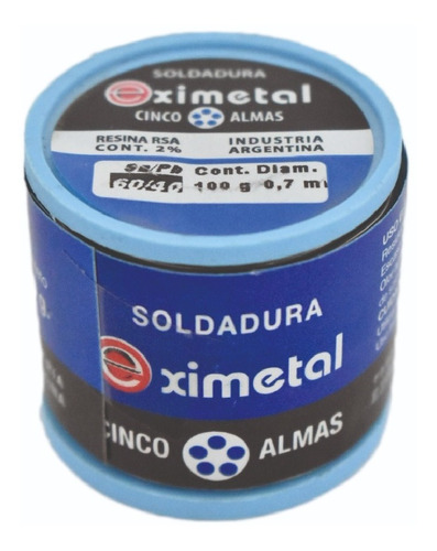 Estaño En Alambre 0,7 Mm 60% 40% Eximetal Soldar X100gr