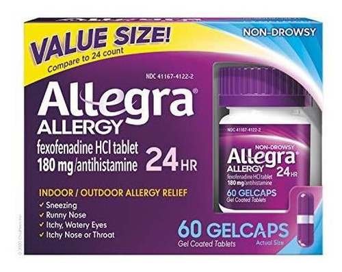 Allegra Tabletas Para Adultos 24 Horas 180 Mg 60 Capsules