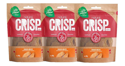 Kit 3 Un. Petisco Snack Natural Crisp Cães Chicken Breats