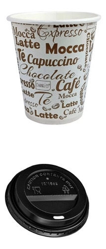 Vaso Polipapel 8 Oz Con Diseño Para Cafe C/tapa Negra X 1000