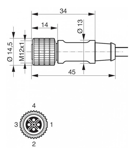 Cable Para Sensor M12 4 Pines De 2m Codo Recto O Angulo 90°